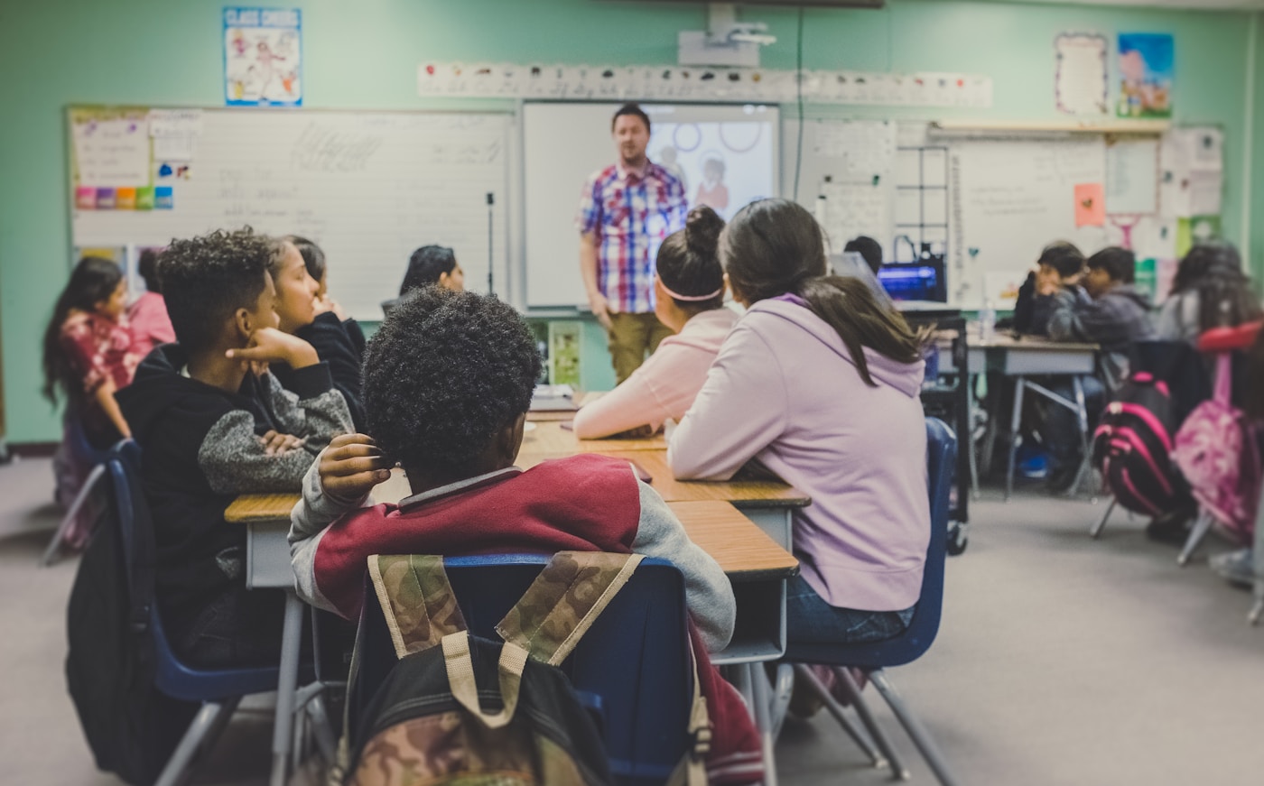 Students working with classroom technology